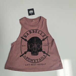 Barbells And Ponytails "Skull"  Crop Racer Back Tank Top Sz S NEW